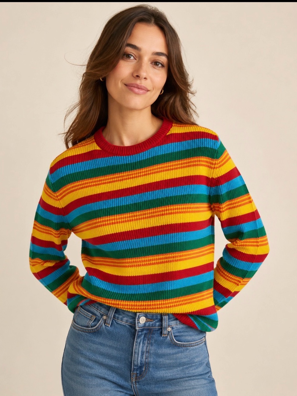 Plato Multicolor Striped Sweater Small Retro Rainbow Crew Neck